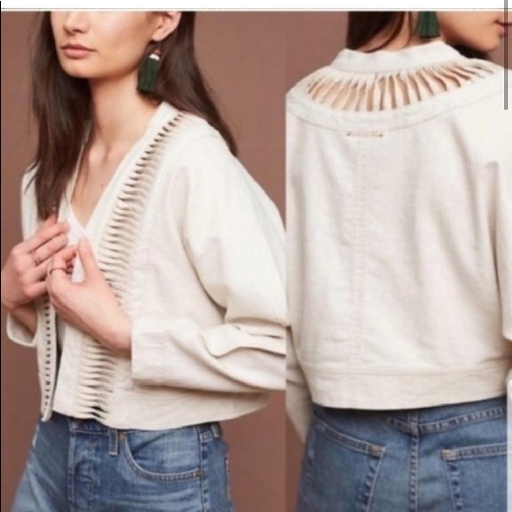 Anthropologie cropped beige linen/cotton jacket
